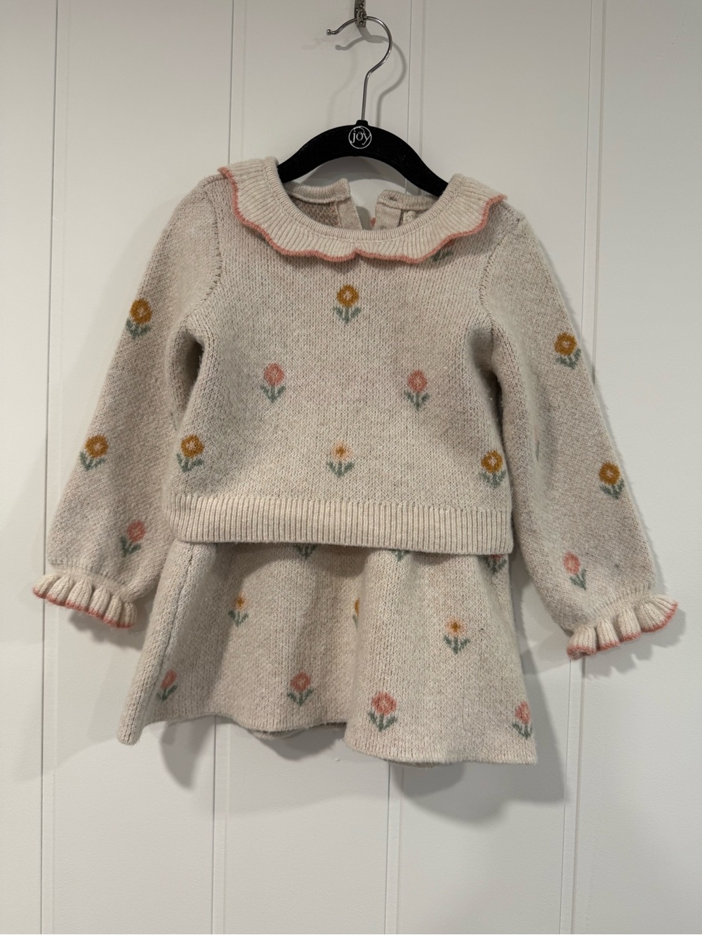 Cynthia Rowley Cream Knit Sweater & Skirt Set with Pink & Yellow Floral Accents